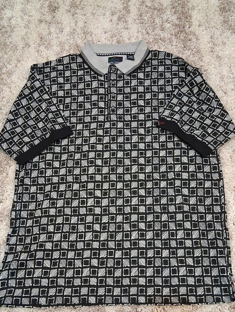 Greg Norman Vintage 90s Geometric All-Over Print Polo Shirt Size XXL